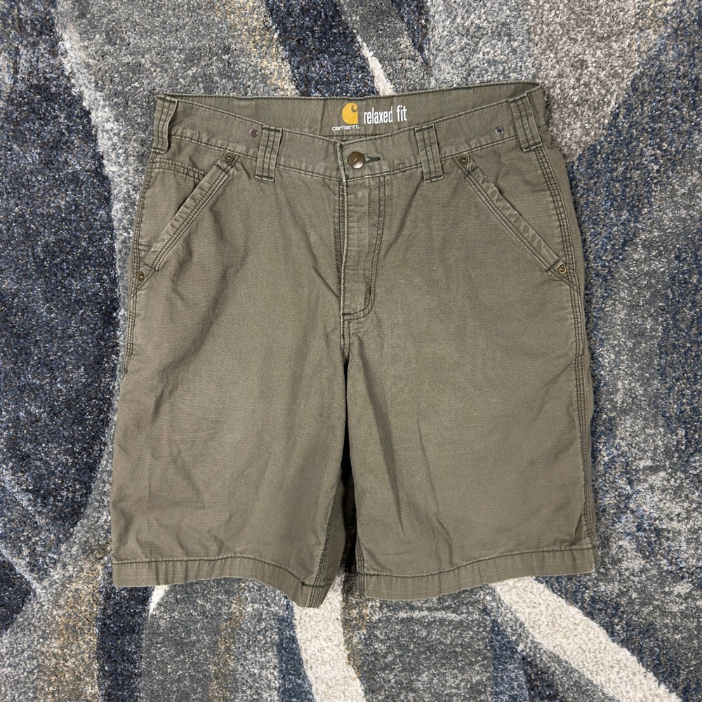 Carhartt Relaxed Fit Cargo Shorts Mens 33 Olive Green Workwear Utility Ripstop - Picture 2 of 7